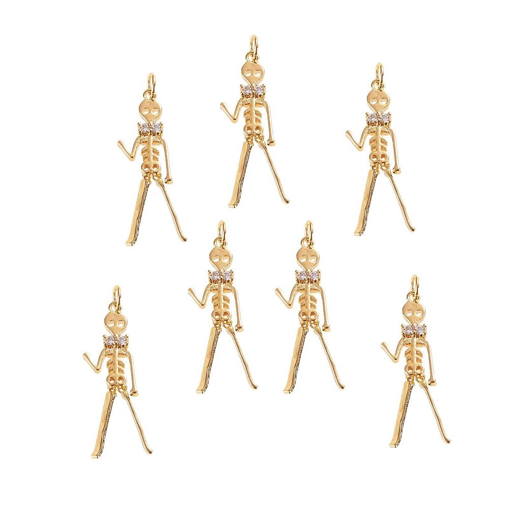 2145 10 Pcs Halloween Punk Skeleton Human Skull Man Charm Golden Plated
